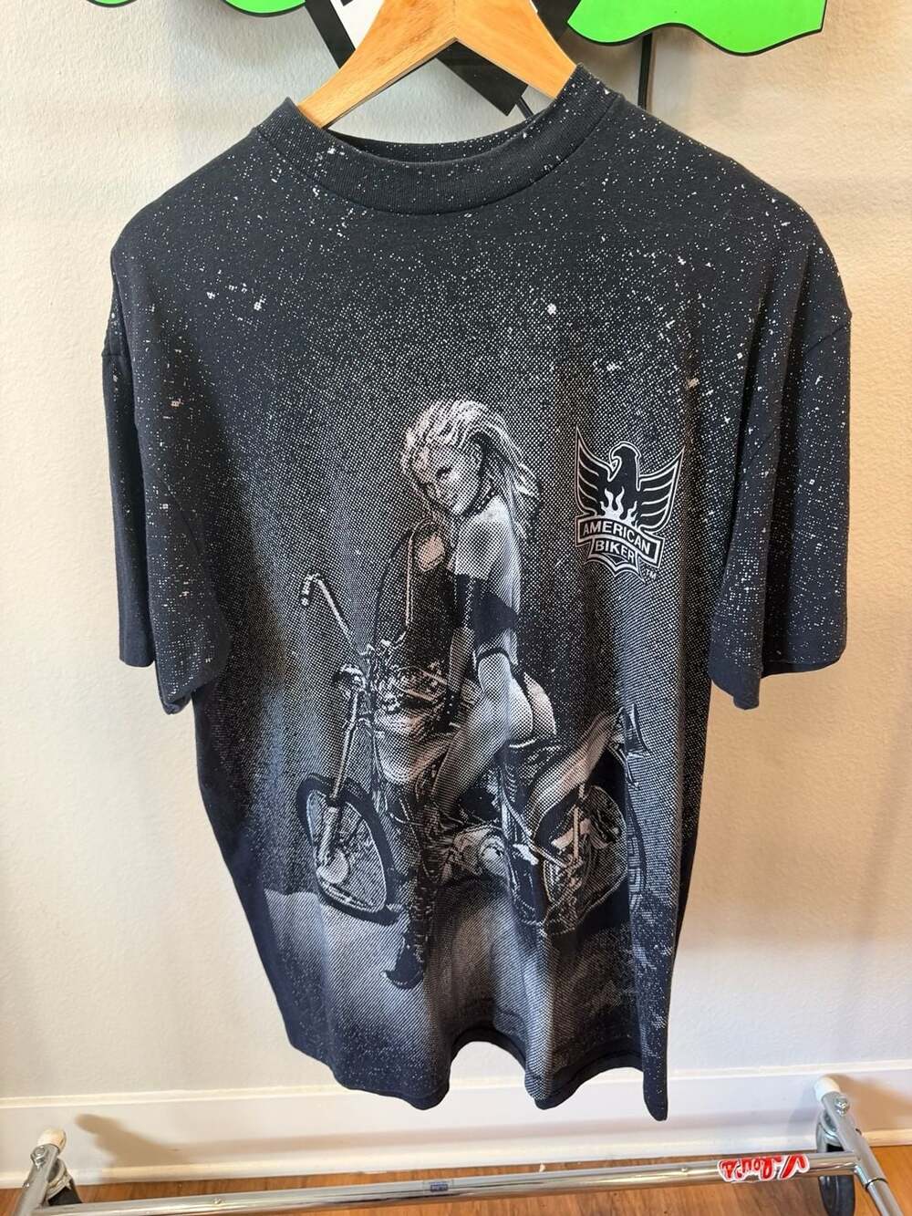 Vintage 90s American Biker All-Over Print Motorcycle Pin-Up T-Shirt